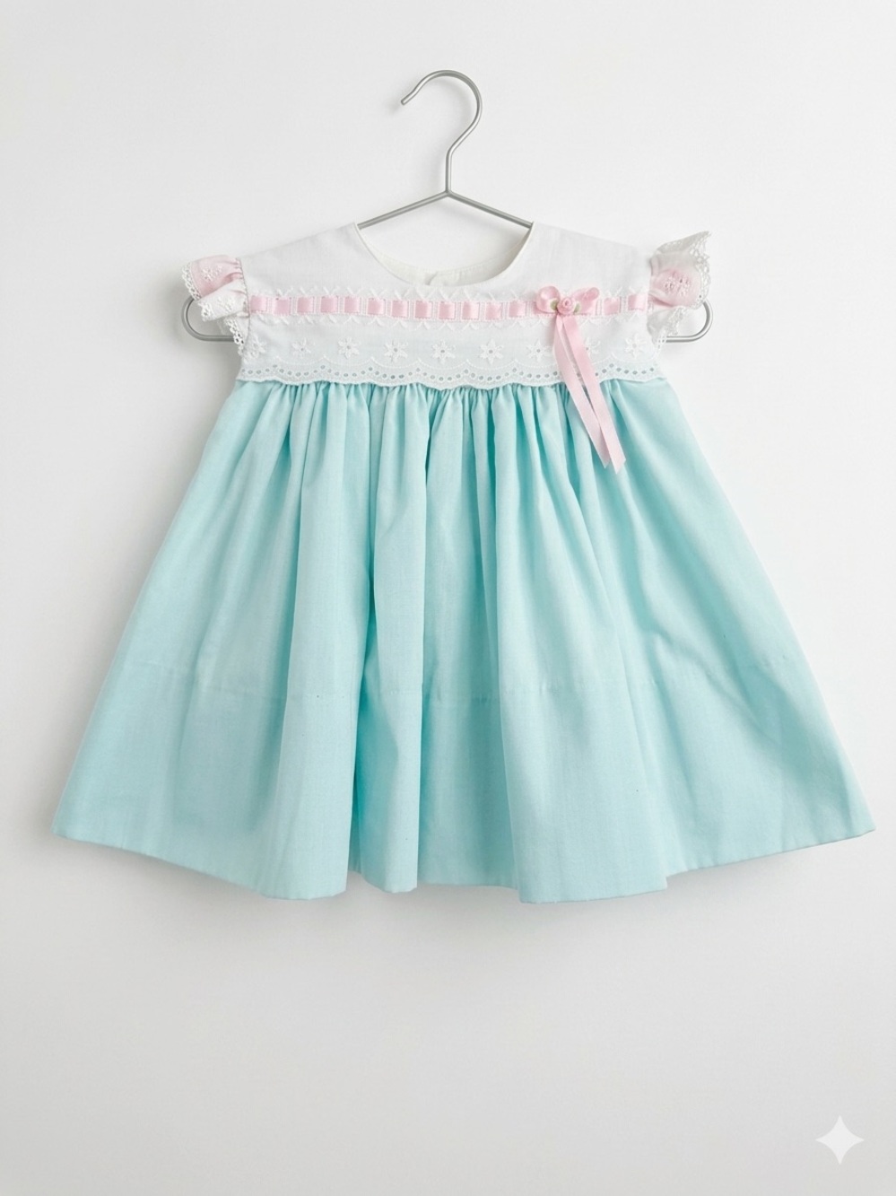 C.I. Castro Light Blue & White Baby Girl Dress with Pink Ribbon
